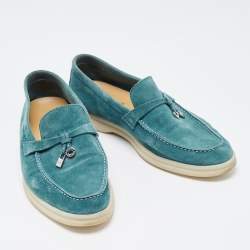 Loro Piana Green Suede Summer Charms Walk Slip On Loafers Size 37.5