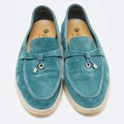 Loro Piana Green Suede Summer Charms Walk Slip On Loafers Size 37.5