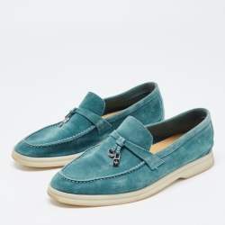 Loro Piana Green Suede Summer Charms Walk Slip On Loafers Size 37.5