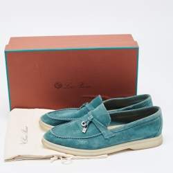 Loro Piana Green Suede Summer Charms Walk Slip On Loafers Size 37.5