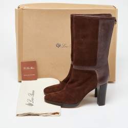 Pre Owned Loro Piana Brown Suede and Leather Knee Length Boots Size 38.5
