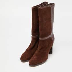 Pre Owned Loro Piana Brown Suede and Leather Knee Length Boots Size 38.5