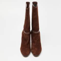 Pre Owned Loro Piana Brown Suede and Leather Knee Length Boots Size 38.5