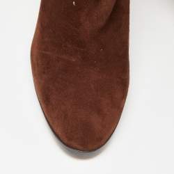 Pre Owned Loro Piana Brown Suede and Leather Knee Length Boots Size 38.5