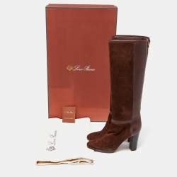 Pre Owned Loro Piana Brown Suede and Leather Knee Length Boots Size 36