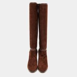 Pre Owned Loro Piana Brown Suede and Leather Knee Length Boots Size 36