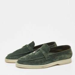 Pre Owned Loro Piana Green Suede Summer Charms Walk Loafers Size 39