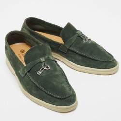 Pre Owned Loro Piana Green Suede Summer Charms Walk Loafers Size 39