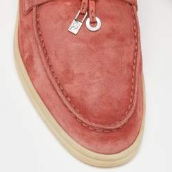 Pre Owned Loro Piana Coral Red Suede Summer Charms Walk Loafers Size 36.5