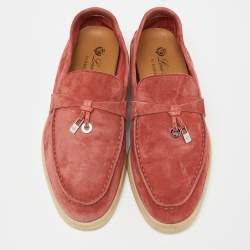 Pre Owned Loro Piana Coral Red Suede Summer Charms Walk Loafers Size 36.5