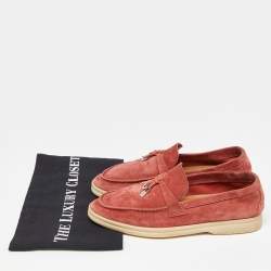 Pre Owned Loro Piana Coral Red Suede Summer Charms Walk Loafers Size 36.5
