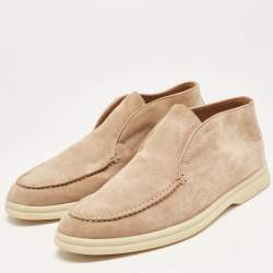 Pre Owned Loro Piana Beige Suede Open Walk Ankle Boots Size 36.5
