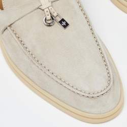 Pre Owned Loro Piana Light Grey Suede Summer Charms Walk Slip On Loafers Size 39