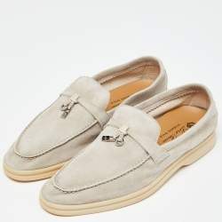 Pre Owned Loro Piana Light Grey Suede Summer Charms Walk Slip On Loafers Size 39