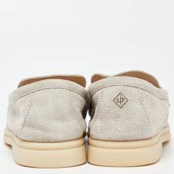 Pre Owned Loro Piana Light Grey Suede Summer Charms Walk Slip On Loafers Size 39