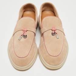 Pre Owned Loro Piana Beige Suede Summer Charms Walk Loafers Size 36.5