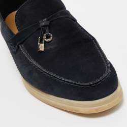 Pre Owned Loro Piana Navy Blue Suede Summer Charms Walk  Loafers Size 41
