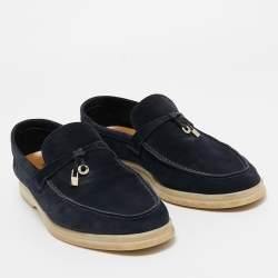 Pre Owned Loro Piana Navy Blue Suede Summer Charms Walk  Loafers Size 41