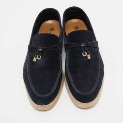 Pre Owned Loro Piana Navy Blue Suede Summer Charms Walk  Loafers Size 41
