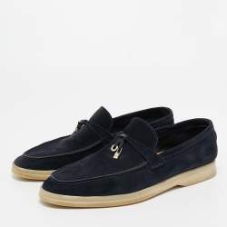 Pre Owned Loro Piana Navy Blue Suede Summer Charms Walk  Loafers Size 41