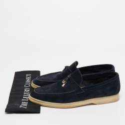 Pre Owned Loro Piana Navy Blue Suede Summer Charms Walk  Loafers Size 41