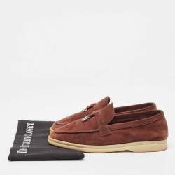 Loro Piana Brown Suede Summer Charms Walk Loafers Size 37