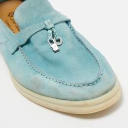 Pre Owned Loro Piana Blue Suede Summer Charms Walk Loafers Size 41