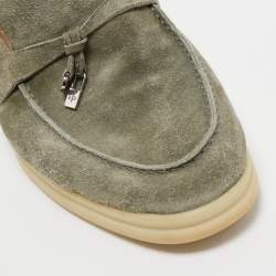 Pre Owned Loro Piana Green Suede Summer Charms Walk Loafers Size 41