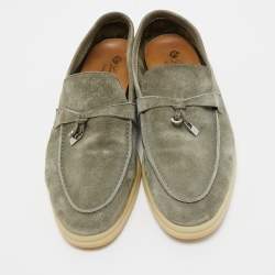 Pre Owned Loro Piana Green Suede Summer Charms Walk Loafers Size 41