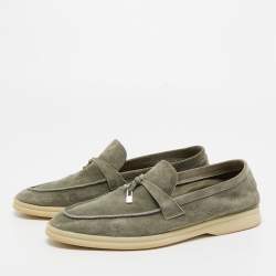 Pre Owned Loro Piana Green Suede Summer Charms Walk Loafers Size 41
