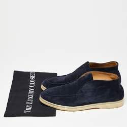 Pre Owned Loro Piana Navy Blue Suede Open Walk Ankle Boots Size 37.5