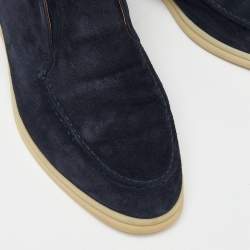 Pre Owned Loro Piana Navy Blue Suede Open Walk Ankle Boots Size 37.5