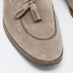 Pre Owned Loro Piana Grey Suede Fringe Detail Slip On Loafers Size 39