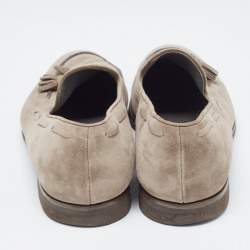 Pre Owned Loro Piana Grey Suede Fringe Detail Slip On Loafers Size 39