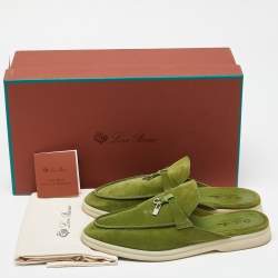 Pre Owned Loro Piana Green Suede Summer Charms Walk Babouche Loafers Size 38