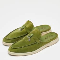 Pre Owned Loro Piana Green Suede Summer Charms Walk Babouche Loafers Size 38