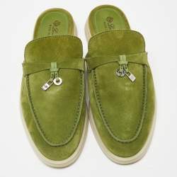 Pre Owned Loro Piana Green Suede Summer Charms Walk Babouche Loafers Size 38