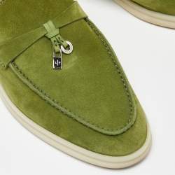 Pre Owned Loro Piana Green Suede Summer Charms Walk Babouche Loafers Size 38