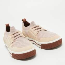 Pre Owned Loro Piana Two Tone Suede and Knit Fabric Low Top Sneakers Size 35