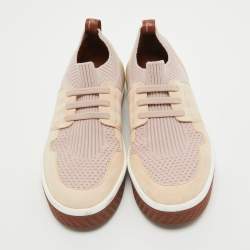 Pre Owned Loro Piana Two Tone Suede and Knit Fabric Low Top Sneakers Size 35