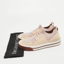 Pre Owned Loro Piana Two Tone Suede and Knit Fabric Low Top Sneakers Size 35