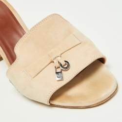 Pre Owned Loro Piana Beige Suede Summer Charms Slide Sandals Size 39.5