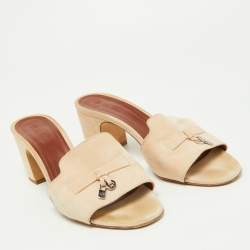 Pre Owned Loro Piana Beige Suede Summer Charms Slide Sandals Size 39.5