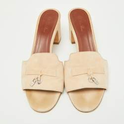 Pre Owned Loro Piana Beige Suede Summer Charms Slide Sandals Size 39.5