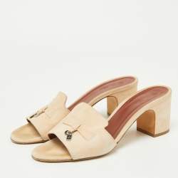 Pre Owned Loro Piana Beige Suede Summer Charms Slide Sandals Size 39.5