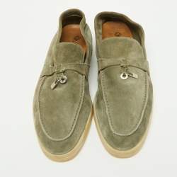 Pre Owned Loro Piana Green Suede Summer Charms Walk Loafers Size 39