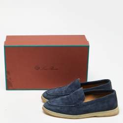 Pre Owned Loro Piana Navy Blue Suede Slip On Loafers Size 36