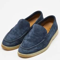 Pre Owned Loro Piana Navy Blue Suede Slip On Loafers Size 36