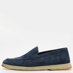 Pre Owned Loro Piana Navy Blue Suede Slip On Loafers Size 36