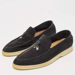 Pre Owned Loro Piana Black Suede Summer Charms Walk Loafers Size 39